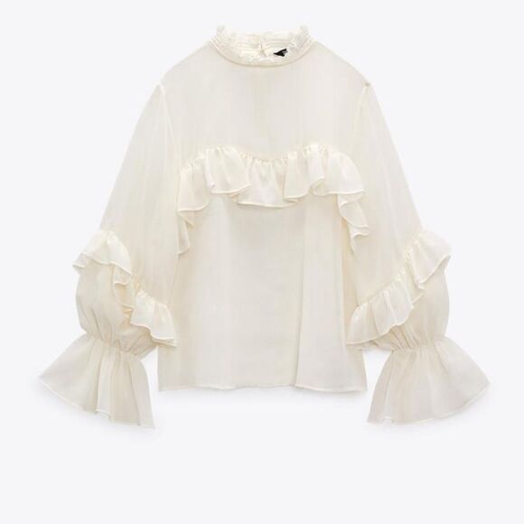 Zara semi sheer ruffle blouse - Picture 2 of 10
